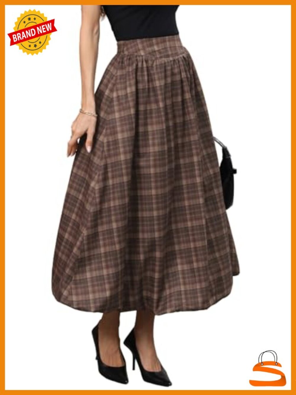 Y2K Bubble Maxi Skirt Elastic Waist Puffy Hem A-Line with Pockets